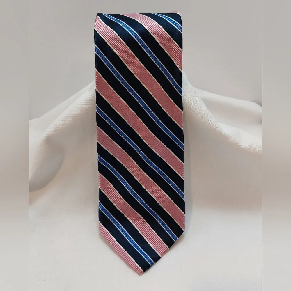 JOS. A. BANK 100% Silk Striped Mens Repp Tie‎ Pink Navy Necktie 60”x 3.75